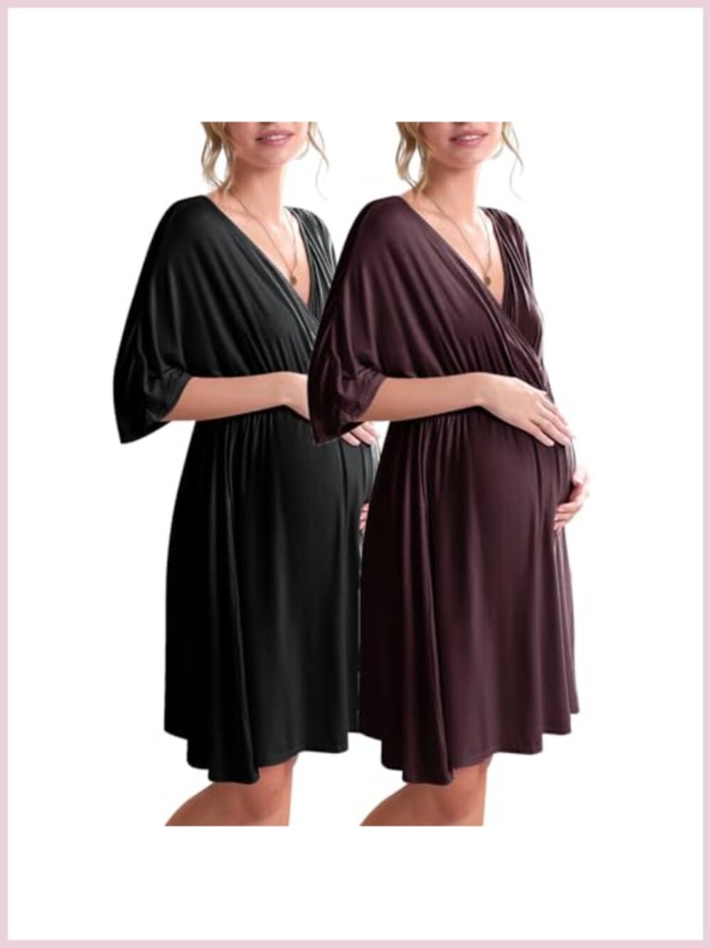 Maternity Nursing Nightgown Sleepshirt 2 Pack V-Neck Labor Delivery Hospital